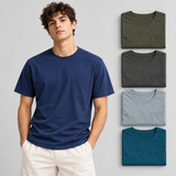 Detalle de camiseta para hombre con bolsillo y colores del pack x5